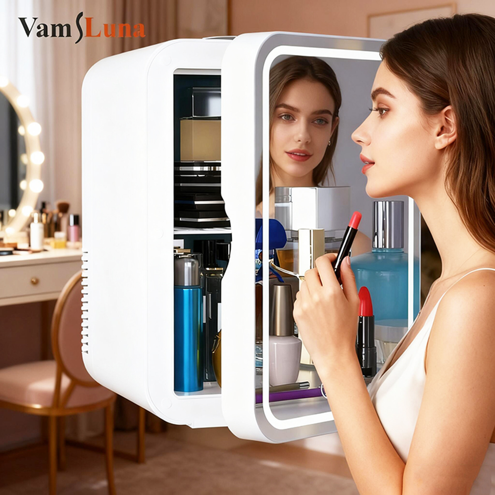 Skincare X Beauty - 8L Mini-Kosmetikkühlschrank mit Spiegel, tragbarer Make-up-Kühler,