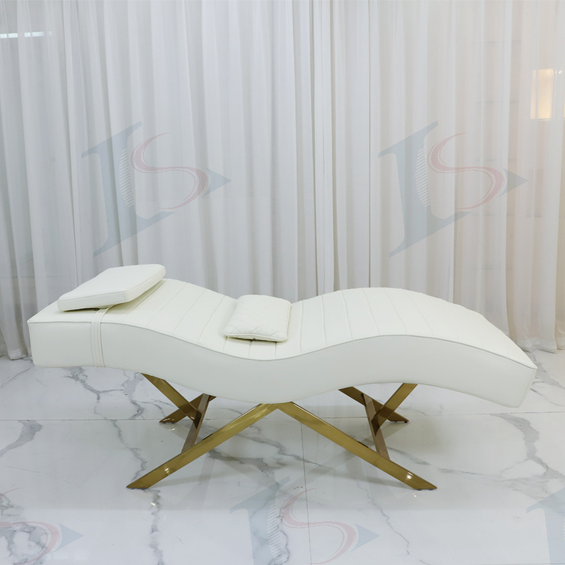 Skincare X Beauty - S-förmige Schönheits-Massageliege, weiß, PU, goldfarbenes Metall,